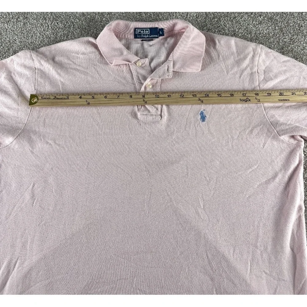 Polo Ralph Lauren Solid Pink Polo Shirt Mens L Blue Pony Cotton Preppy Classic